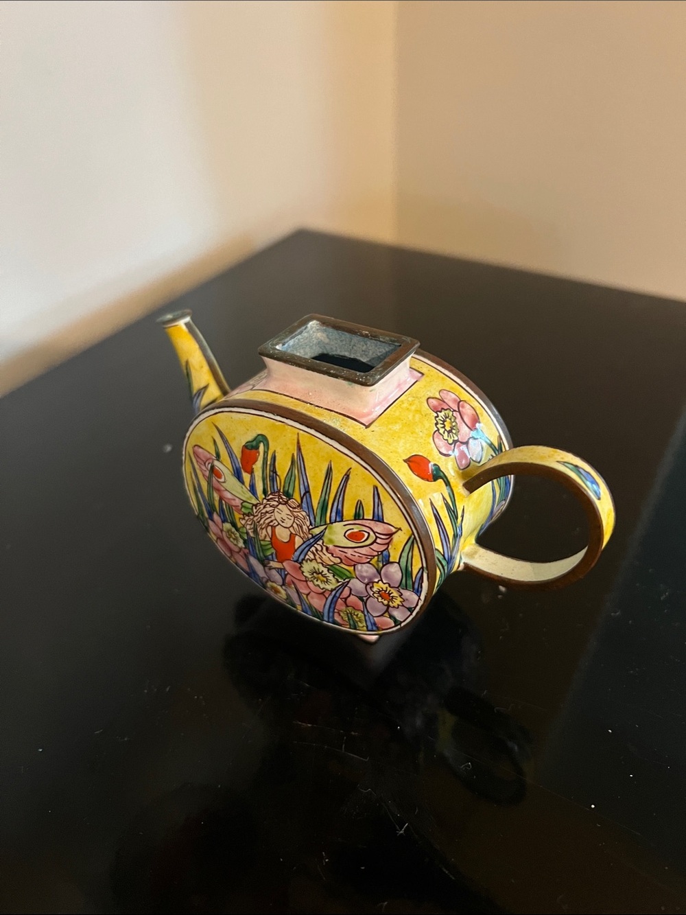Hand-Painted Enamel Yellow Floral Fairy Mini Teapot - Picture 2 of 4